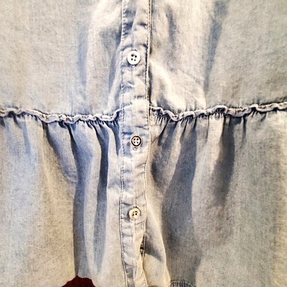 M Light Blue Mazik Button Down Distressed Denim Shirt Dress/Tunic 100% Cotton - Picture 16 of 16